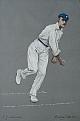 A coloured lithograph of Arnold bowling, by A. Chevallier Tayler. From �The Empire�s Cricketers�.