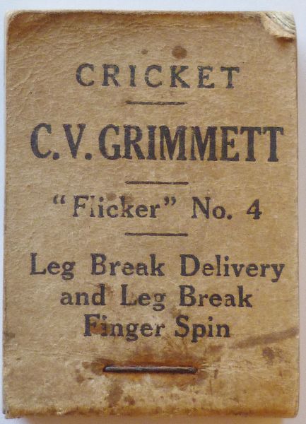 'FLICKER' NO. 4. CRICKET. C.V. GRIMMETT. LEG BREAK DELIVERY AND LEG BREAK FINGER SPIN.
