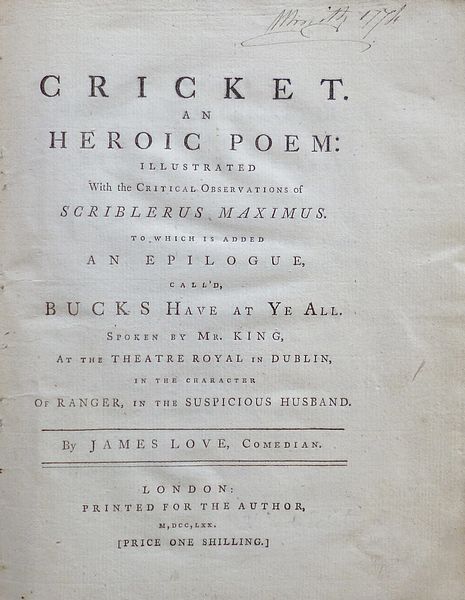 CRICKET. AN HEROIC POEM: