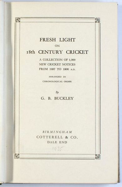 FRESH LIGHT ON 18TH CENTURY CRICKET.