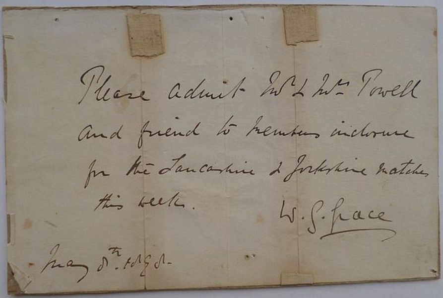 An autograph note in ink, unsigned, from W.G. Grace to an unnamed correspondent.