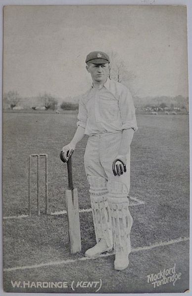 An original full-length postcard photograph of H.T.W. Hardinge standing at the wicket, batting.