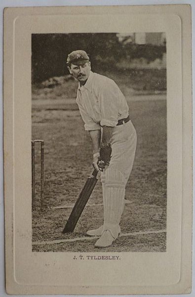 An original full-length postcard photograph of J.T. Tyldesley batting.