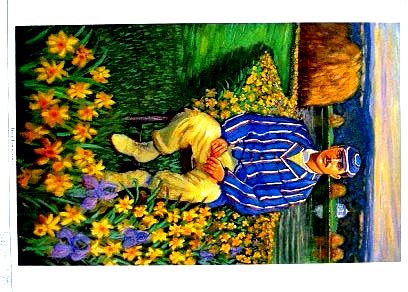 A set of four full-length colour prints, by Gerry Wright, of cricketers from the Golden Age.