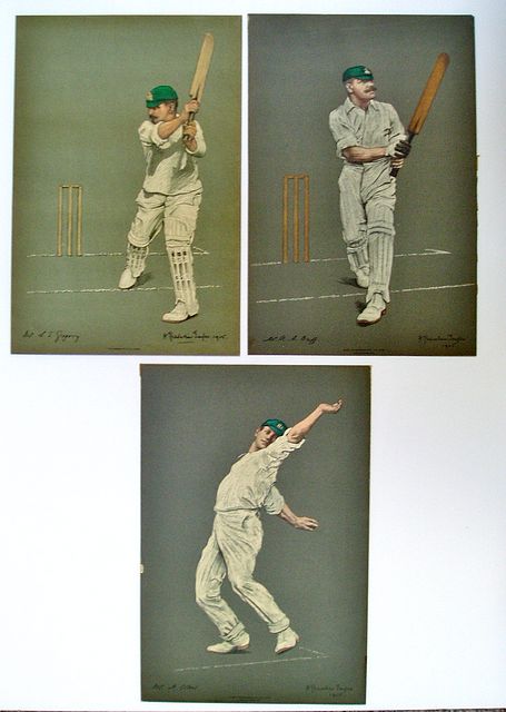 Eleven original colour lithographs by A. Chevallier Tayler of individual members of the Australian team which toured England in 1905, from 'The Empire's Cricketers'.