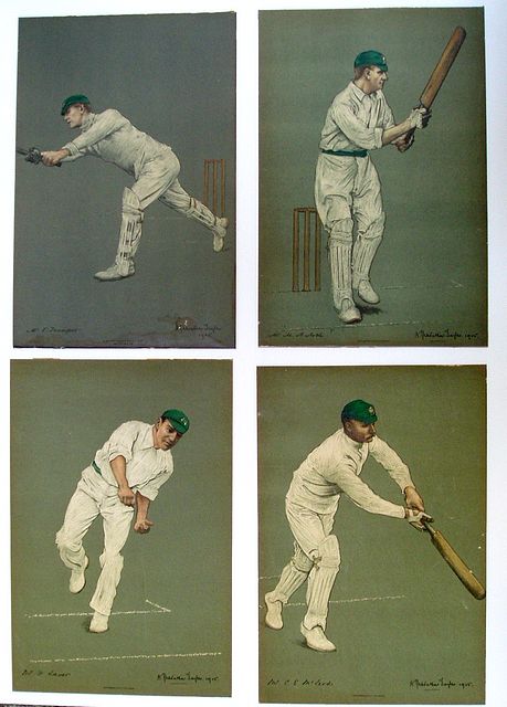 Eleven original colour lithographs by A. Chevallier Tayler of individual members of the Australian team which toured England in 1905, from 'The Empire's Cricketers'.