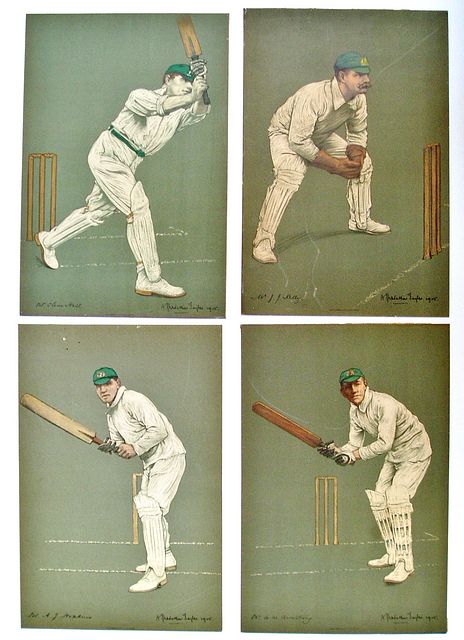 Eleven original colour lithographs by A. Chevallier Tayler of individual members of the Australian team which toured England in 1905, from 'The Empire's Cricketers'.
