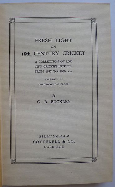 FRESH LIGHT ON 18TH CENTURY CRICKET.