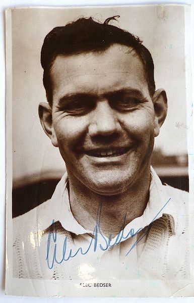 An original head-and-shoulders postcard photograph of Alec Bedser.