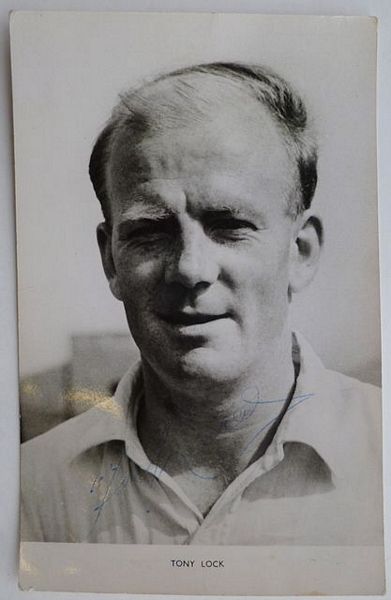 An original head and shoulders postcard photograph of Tony Lock.