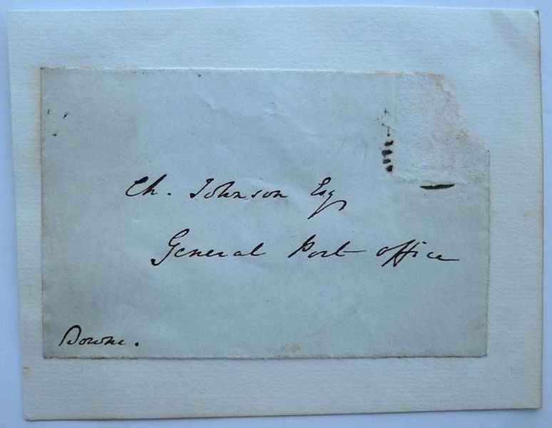 An ink signature, signed 'Downe' in lower corner of envelope.