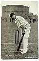 An original full-length postcard photograph of Lord Dalmeny at the wicket, with the Oval gasometer in the background.
